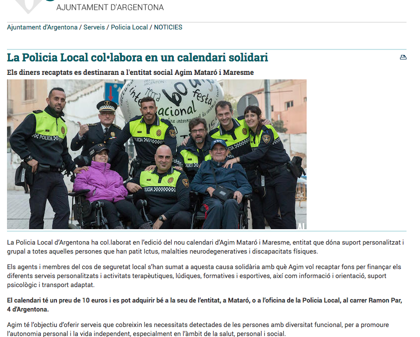 LA POLICIA D’ARGENTONA COL·LABORA EN EL CALINDARI D’AGIM