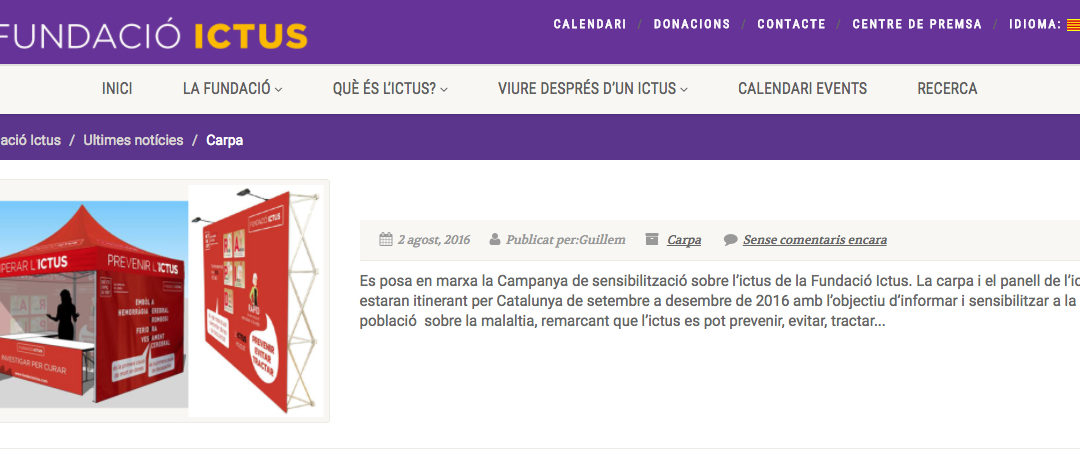 26 DE NOVEMBRE AGIM A LA RIERA, 44 (COSTAT AJUNTAMENT) AMB LA CARPA DE SENSIBILITZACIÓ DE LA FUNDACIÓ ICTUS